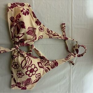 Elegant Floral Bikini Top in Cream and Maroon